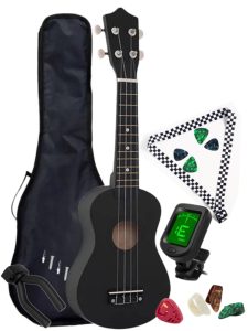 Комплект Укулеле сопрано 21" + Чехол + Тюнер + крепление на стену + комлпект медиаторов 8 шт + ремешок (Гавайская гитара) Black