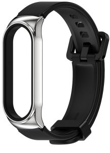 Ремешок силиконовый с металлической капсулой Mi Jobs Premium Comfort для фитнес браслета Xiaomi Mi Band 3 4 5 6 Черный + серебро