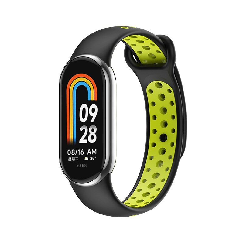 Ремешок силиконовый MRK для фитнес браслета Xiaomi Mi Band 8/9/10 Nike Style Черный с салатовым