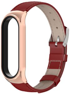 Ремешок кожаный Mi Jobs Elegance для фитнес браслета Xiaomi Mi Band 6/5/4/3 Красный + розовое золото