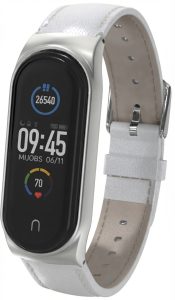 Ремешок кожаный Mi Jobs Elegance для фитнес браслета Xiaomi Mi Band 6/5/4/3 Белый + серебро