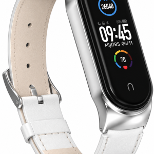 Ремешок кожаный Mi Jobs Elegance для фитнес браслета Xiaomi Mi Band 6/5/4/3 Белый + серебро