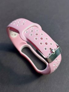 Ремешок Nike style с металлической застежкой для фитнес-браслета Xiaomi Mi Band 4 и 3 Светло-розовый с белым