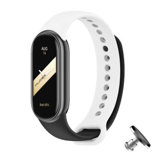 Силиконовый ремешок MiJobs Duo Color для фитнес браслета Xiaomi Mi Band 8/9 с металлическим креплением Черный+белый + металлическая кнопка
