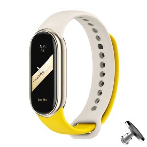 Силиконовый ремешок MiJobs Duo Color для фитнес браслета Xiaomi Mi Band 8/9 с металлическим креплением Желтый + молочный + металлическая кнопка