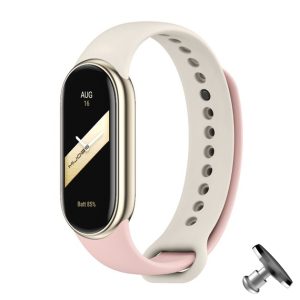 Силиконовый ремешок MiJobs Duo Color для фитнес браслета Xiaomi Mi Band 8/9 с металлическим креплением Нежно-розовый + молочный + металлическая кнопка