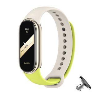 Силиконовый ремешок MiJobs Duo Color для фитнес браслета Xiaomi Mi Band 8/9 с металлическим креплением Лаймовый + молочный + металлическая кнопка