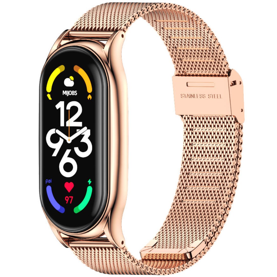 Ремешок металлический MiJobs Milanese Loop Classic clasp для фитнес браслета Xiaomi Mi Band 8 Розовое золото