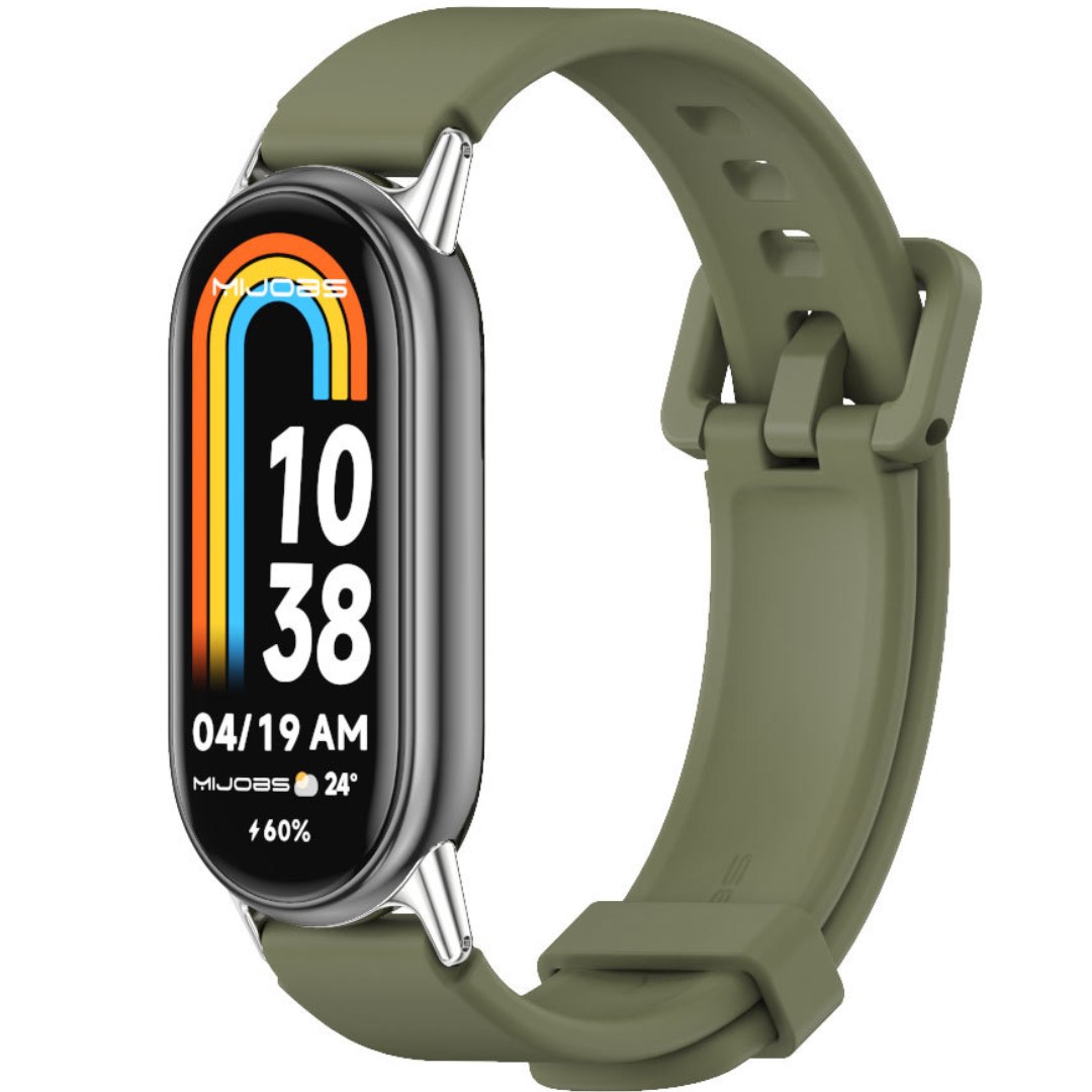 Ремешок силиконовый с металлическим креплением Mi Jobs Premium Comfort для фитнес браслета Xiaomi Mi Band 10/9/8 Оливковый + серебро