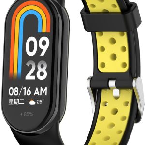 Ремінець силіконовий з металевою застібкою MRK SportStyle для фітнес браслета Xiaomi Mi Band 8/9/10 Чорний з жовтим