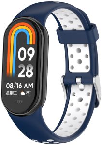 Ремінець силіконовий з металевою застібкою MRK SportStyle для фітнес браслета Xiaomi Mi Band 8/9/10 Темно-синій з білим