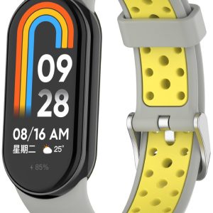 Ремінець силіконовий з металевою застібкою MRK SportStyle для фітнес браслета Xiaomi Mi Band 8/9/10 Світло-сірий з жовтим
