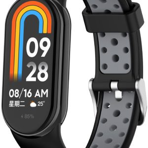 Ремінець силіконовий з металевою застібкою MRK SportStyle для фітнес браслета Xiaomi Mi Band 8/9/10 Чорний з сірим