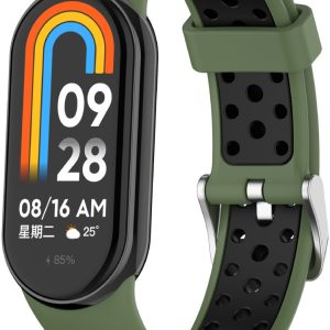 Ремінець силіконовий з металевою застібкою MRK SportStyle для фітнес браслета Xiaomi Mi Band 8/9/10 Хакі з чорним