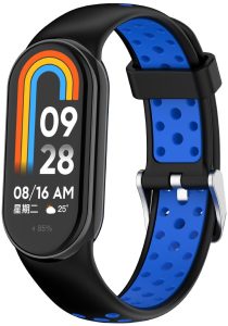 Ремінець силіконовий з металевою застібкою MRK SportStyle для фітнес браслета Xiaomi Mi Band 8/9/10 Чорний з синім