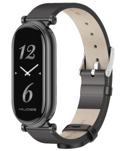 Ремешок кожаный с металлическим корпусом Mi Jobs Elegance GT для фитнес браслета Xiaomi Mi Band 3/4/5/6 черный + графит