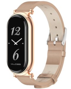 Ремешок кожаный с металлическим корпусом Mi Jobs Elegance GT для фитнес браслета Xiaomi Mi Band 7 бежевый + золото
