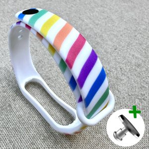 Ремешок силиконовый MRK с дизайнерским принтом Rainbow Lines White  для фитнес браслета Xiaomi Mi Band 5/6/7 с металлической кнопкой – фото, отзывы, характеристики в интернет-магазине MoreKitov МореКитов от продавца: MRK МРК| Купить в Украине: Киеве, Харькове, Львове