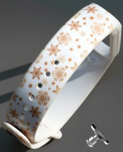 Силиконовый ремешок MRK Новогодний с рисунком Golden Snowflakes для Xiaomi Mi Band 5/6/7 с металлической кнопкой