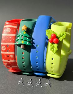 Комплект силиконовых ремешков MRK Рождественская Елка (4 ремешка) для Xiaomi Mi Band 3/4 + металлические кнопки