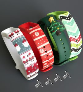 Комплект силиконовых ремешков MRK Новогодний (четыре ремешка) для Xiaomi Mi Band 3/4 + 4 металлические кнопки
