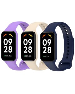 Комплект силиконовых ремешков MRK для Xiaomi Mi Band 8 Active/Redmi Smart Band 2 (три ремешка) Beige, Dark Blue, Light Violet