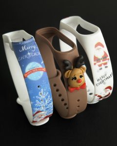 Комплект силиконовых ремешков MRK рождественский Santa (3 ремешка) для Xiaomi Mi Band 3/4 с металлической кнопкой