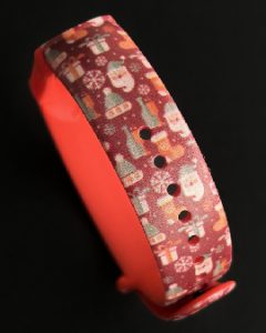 Силиконовый ремешок MRK Новогодний с рисунком Новогодние подарки для Xiaomi Mi Band 5/6/7 с металлической кнопкой