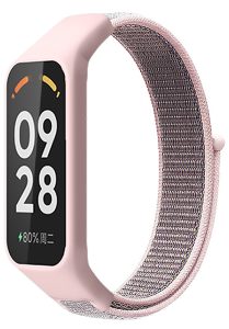 Нейлоновый ремешок MRK с застежкой на липучке для Mi Smart Band 8 Active/ Redmi Smart Band 2 Pink and Gray