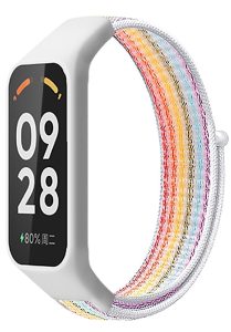 Нейлоновый ремешок MRK с застежкой на липучке для Mi Smart Band 8 Active/ Redmi Smart Band 2 White and Multicolor