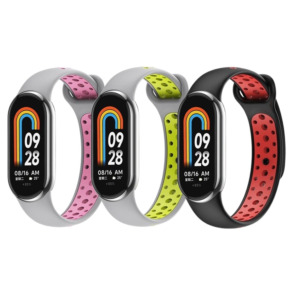 Комплект силиконовых ремешков MRK SportStyle Triple Set 03 для фитнес браслета Xiaomi Mi Band 8/9 (три ремешка) Gray, Light Pink, Lime, Black and Red