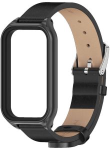 Кожаный ремешок Mi Jobs с металлической капсулой для Mi Smart Band 9 Active Black and Charcoal Gray