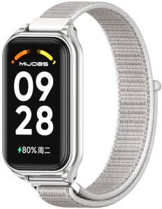 Ремешок нейлоновый Mi Jobs Nylon для фитнес браслета Mi Smart Band 9 Active с металическим корпусом White and Silver