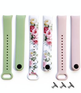 Комплект силиконовых ремешков MRK Beau Roses для Xiaomi Mi Band 8/9/10 с металлическим креплением (три ремешка) + 3 металические кнопки