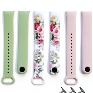 Комплект силиконовых ремешков MRK Beau Roses для Xiaomi Mi Band 8/9/10 с металлическим креплением (три ремешка) + 3 металические кнопки