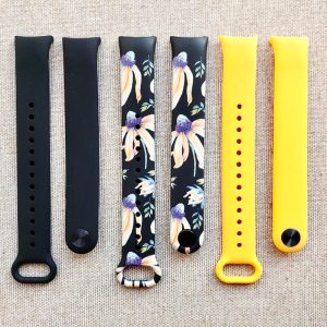 Комплект силиконовых ремешков MRK Yellow Flowers Set для Xiaomi Mi Band 8_9 с металлическим креплением (три ремешка)