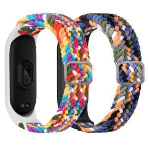 Комплект тканевых ремешков MRK Braided Loop для Xiaomi Mi Band 8/9 с металлическим регулятором длины (два ремешка) White, Black and Multicolor