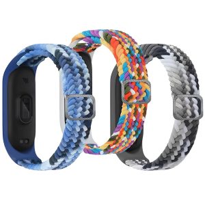 Комплект тканевых ремешков MRK Braided Loop для Xiaomi Mi Band 8/9 с металлическим регулятором длины (три ремешка) Blue, Multicolor and Gray