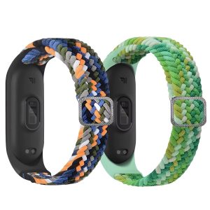 Комплект тканевых ремешков MRK Braided Loop для Xiaomi Mi Band 8/9 с металлическим регулятором длины (два ремешка) Black, Multicolor and Laght Green