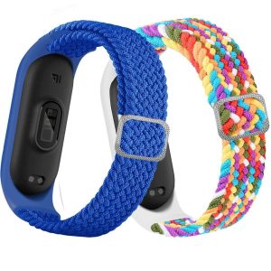 Комплект тканевых ремешков MRK Braided Loop для Xiaomi Mi Band 8/9 с металлическим регулятором длины (два ремешка) Blue and Multicolor