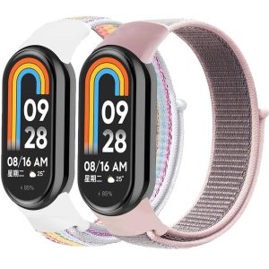 Комплект тканевых ремешков MRK Nylon Strap для Xiaomi Mi Band 8/9 с застежкой на липучке (два ремешка) White, Multicolor and Light Pink