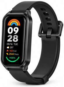 Ремешок силиконовый Mi Jobs Simple Premium Comfort для фитнес браслета Mi Smart Band 9 Active с металическим корпусом Black