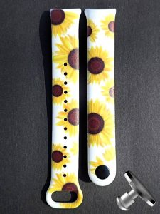 Силиконовый ремешок Original Design MiJobs для фитнеса браслета Xiaomi Mi Band 8/9 Yellow Sunflowers White с металлическим креплением + металлическая кнопка