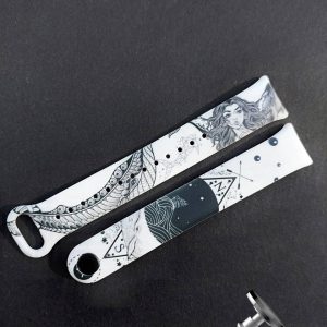 Силиконовый ремешок Original Design MiJobs для фитнеса браслета Xiaomi Mi Band 8/9 Tattoo Black Mermaid с металлическим креплением + металлическая кнопка