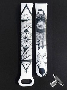 Силиконовый ремешок Original Design MiJobs для фитнеса браслета Xiaomi Mi Band 8/9/10 Tattoo White and Black с металлическим креплением + металлическая кнопка