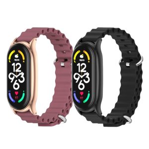 Комплект силиконовых ремеков Mi Jobs Flex для фитнес браслета Xiaomi Mi Band 8 c металлической застежкой (два ремешка) Бордовый, Черный