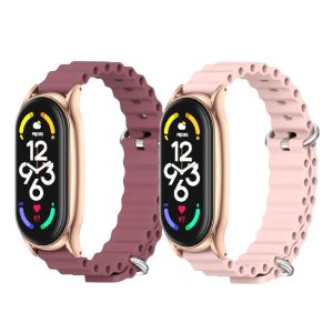 Комплект силиконовых ремеков Mi Jobs Flex для фитнес браслета Xiaomi Mi Band 8 c металлической застежкой (два ремешка) Бордовый, Светло-розовый + розовое золото