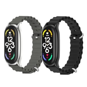 Комплект силиконовых ремеков Mi Jobs Flex для фитнес браслета Xiaomi Mi Band 8 c металлической застежкой (два ремешка) Серый + серебро, Черный + графит