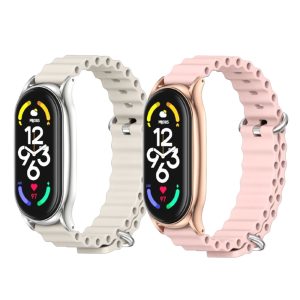 Комплект силиконовых ремеков Mi Jobs Flex для фитнес браслета Xiaomi Mi Band 8 c металлической застежкой (два ремешка) Milk + серебро, Светло-розовый + розовое золото