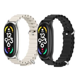 Комплект силиконовых ремеков Mi Jobs Flex для фитнес браслета Xiaomi Mi Band 8 c металлической застежкой (два ремешка) Milk + серебро, Черный + графит